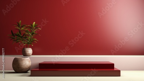Potted Plant on Red Table