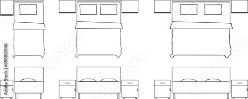 varied set of beds in plan and elevation or view - architectural