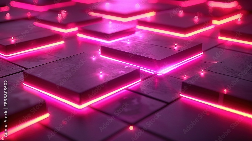 Glowing squares and rectangles in pink and purple on black background Glowing squares and rectangles in pink and purple on black background