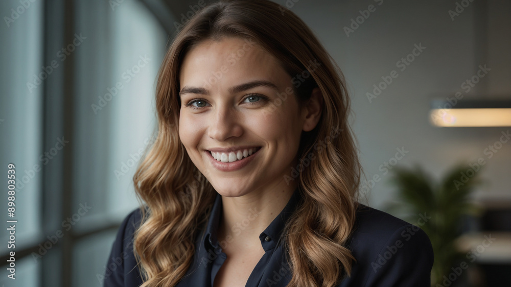 Smiling Young Businesswoman in Suit: Professional Portrait with Confident Expression Smiling Young Businesswoman in Suit: Professional Portrait with Confident Expression