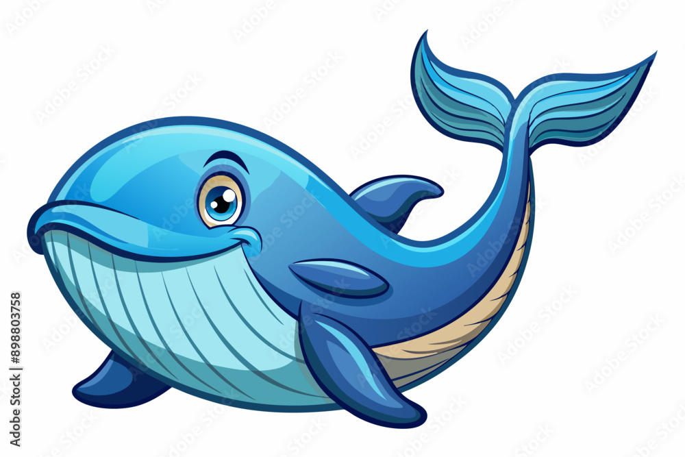 Obraz premium Funny Whale Vector Illustration, Cartoon Clipart And Line Art Design, Funny whale vector illustration with white background, ideal for cartoons and clipart
