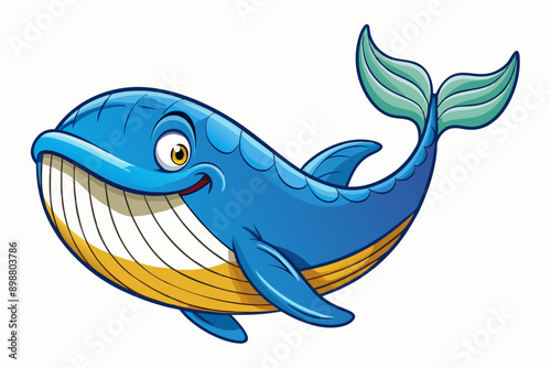 Funny Whale Vector Illustration, Cartoon Clipart And Line Art Design, Funny whale vector illustration with white background, ideal for cartoons and clipart