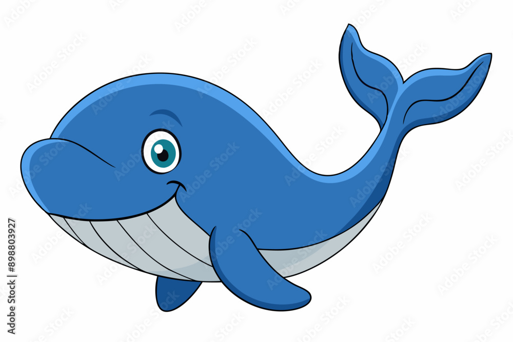 Naklejka premium Funny Whale Vector Illustration, Cartoon Clipart And Line Art Design, Funny whale vector illustration with white background, ideal for cartoons and clipart