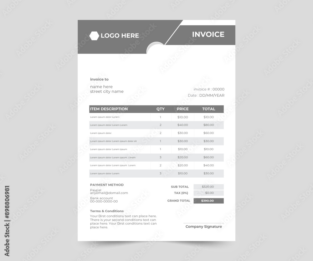 Business invoice form template. clean invoice template vector design. professional invoice design. Business invoice form template. clean invoice template vector design. professional invoice design.
