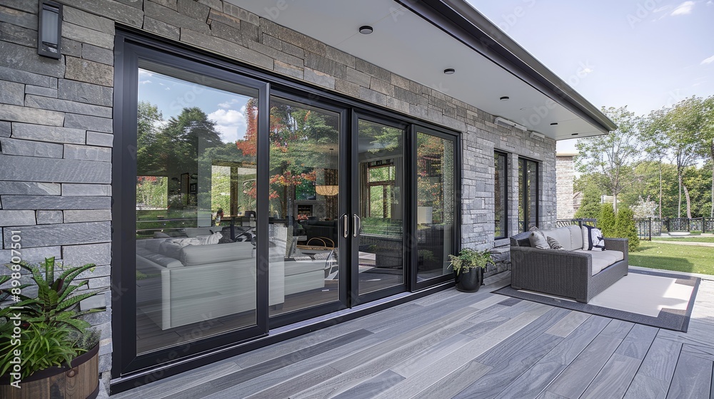 custom made wallpaper toronto digitalClose up of modern aluminum frame sliding patio door in sunny outdoor space