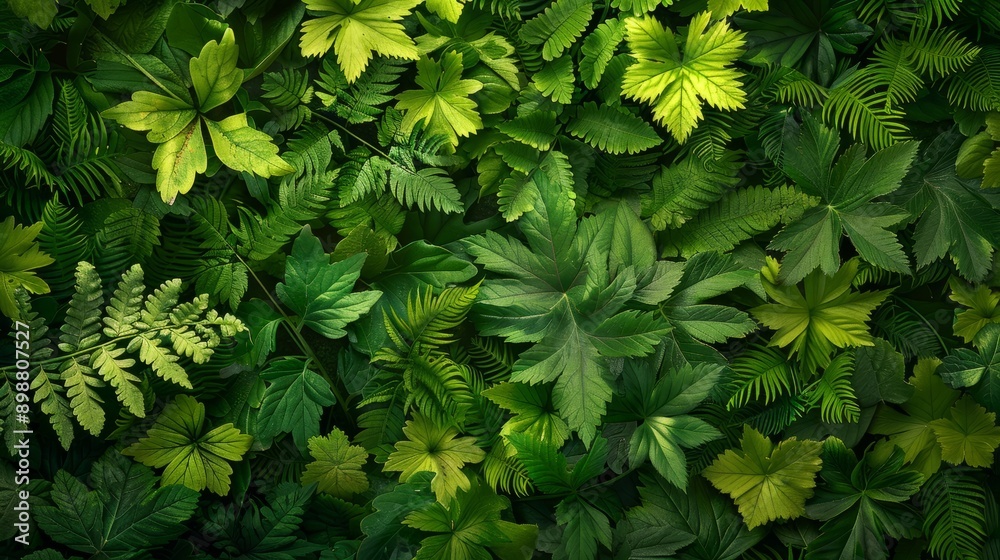 Aesthetic foliage of diverse ferns in lush greenery at midday Aesthetic foliage of diverse ferns in lush greenery at midday