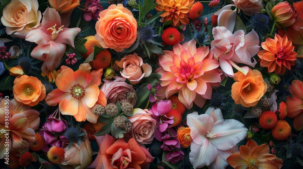 Vibrant close-up of beautiful floral arrangements in natural light Vibrant close-up of beautiful floral arrangements in natural light
