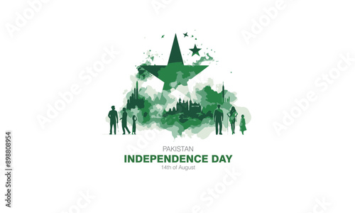 14th August of Independence Day of Pakistan, holiday with Pakistan flag on white background