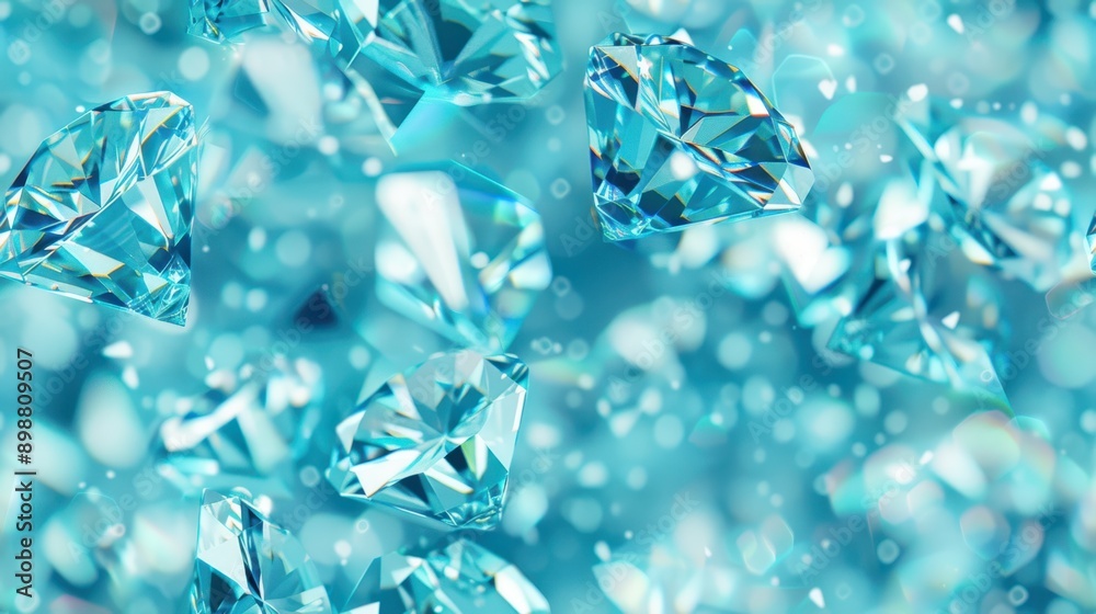 Abstract blue geometric crystals with varying shapes and sizes, floating in a dark background. Futuristic and dynamic concept. Abstract blue geometric crystals with varying shapes and sizes, floating in a dark background. Futuristic and dynamic concept.