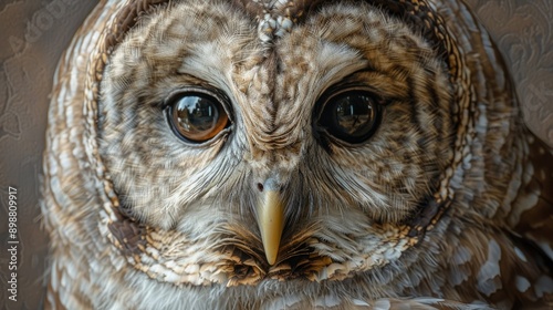 Close-up of a barred owl perched calmly in natural habitat during daylight