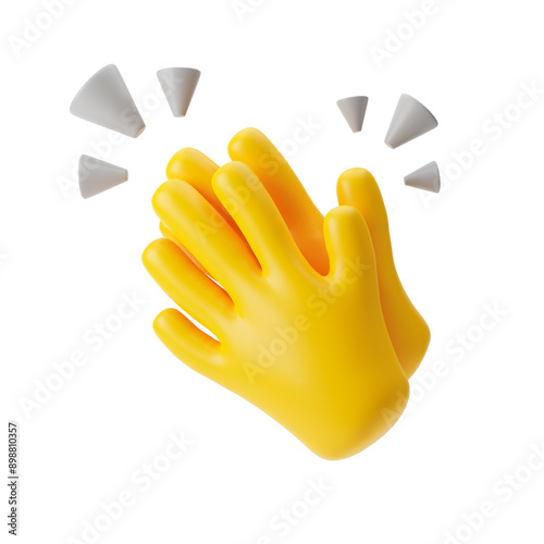 Yellow emoji clapping hands isolated over transparent background, png. 3d rendering.