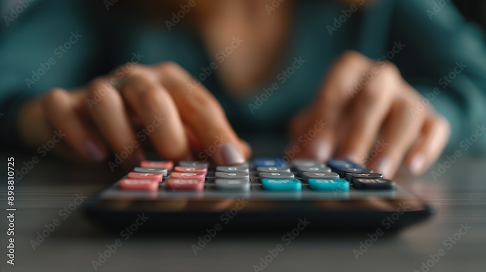 A person's hands are pressing buttons on a calculator, focusing on the task at hand A person's hands are pressing buttons on a calculator, focusing on the task at hand