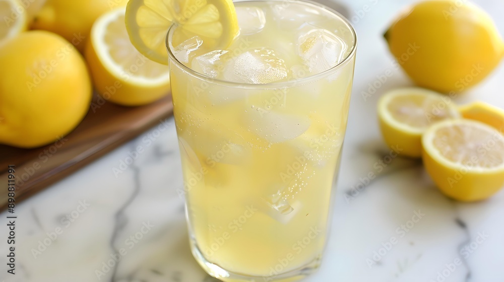 Refreshing Lemonade with Lemon Slice and Ice Cubes Refreshing Lemonade with Lemon Slice and Ice Cubes