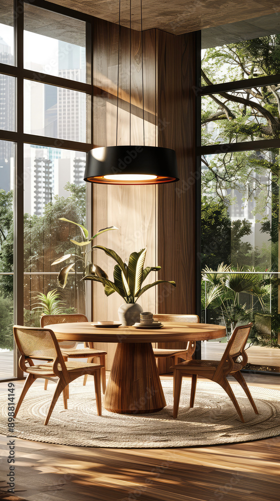 table and chairs on the terrace in luxury penthouse condo on the luxury high rise building over look to cityscape view.