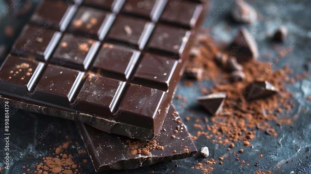 Dark chocolate bar with a rich, glossy finish Dark chocolate bar with a rich, glossy finish