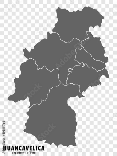 Blank map Department Huancavelica of Peru. High quality map Department  of Huancavelica with districts on transparent background for your web site design, logo, app, UI.  Republic of Peru.  EPS10.