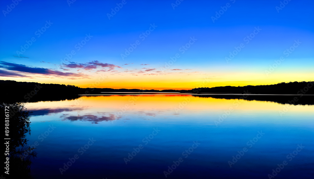 Tranquil Fall River Lake Scenery at Dusk with Golden Reflections in the Water and Refreshing Cool Air Tranquil Fall River Lake Scenery at Dusk with Golden Reflections in the Water and Refreshing Cool Air