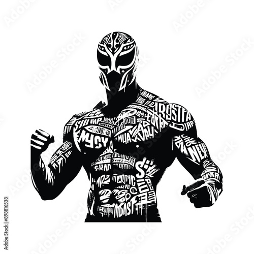Wrestling  male player in graffiti tags, street art pattern illustration, emblem shield badge male player in graffiti tags, street art pattern illustration, emblem shield badge