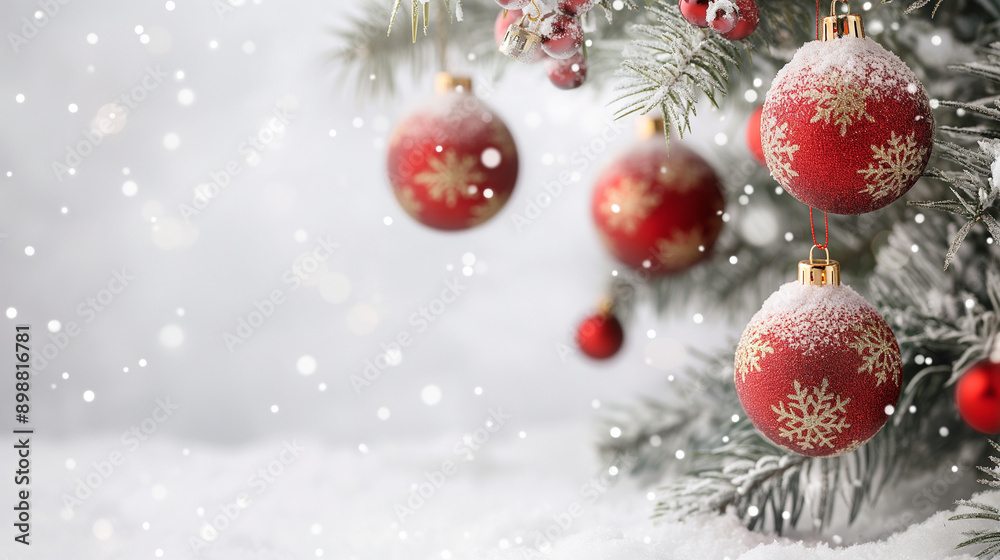 Abstract Christmas background, hanging snowflakes, glass balls and Christmas tree Abstract Christmas background, hanging snowflakes, glass balls and Christmas tree