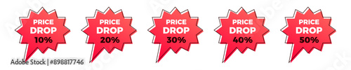 Price drop sale red sticker set.