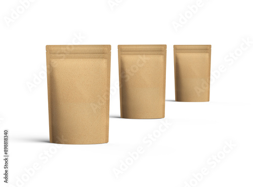 3D render of a generic paper doy-pack with zipper on a transparent background