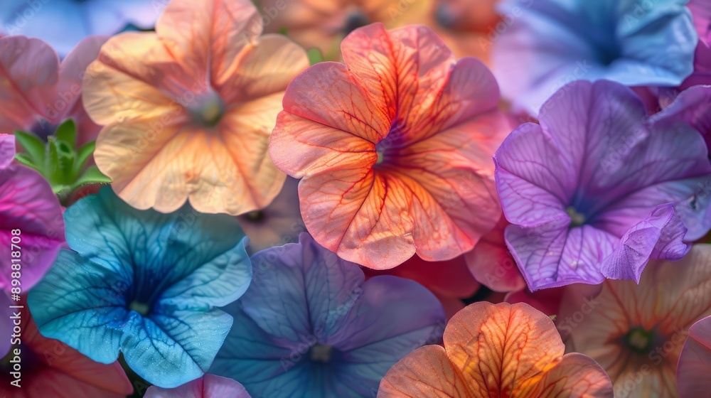 Close-up of colorful petunia flowers in bloom during spring Close-up of colorful petunia flowers in bloom during spring