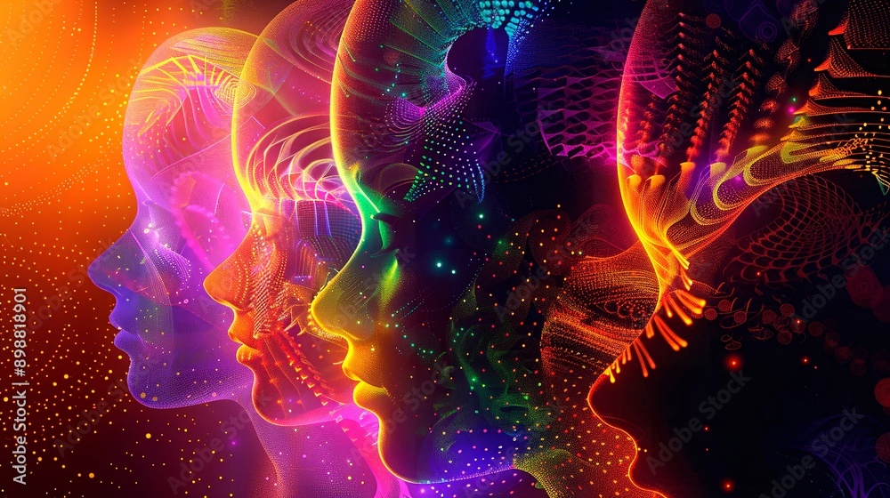 brain and human head with glowing lines brain and human head with glowing lines