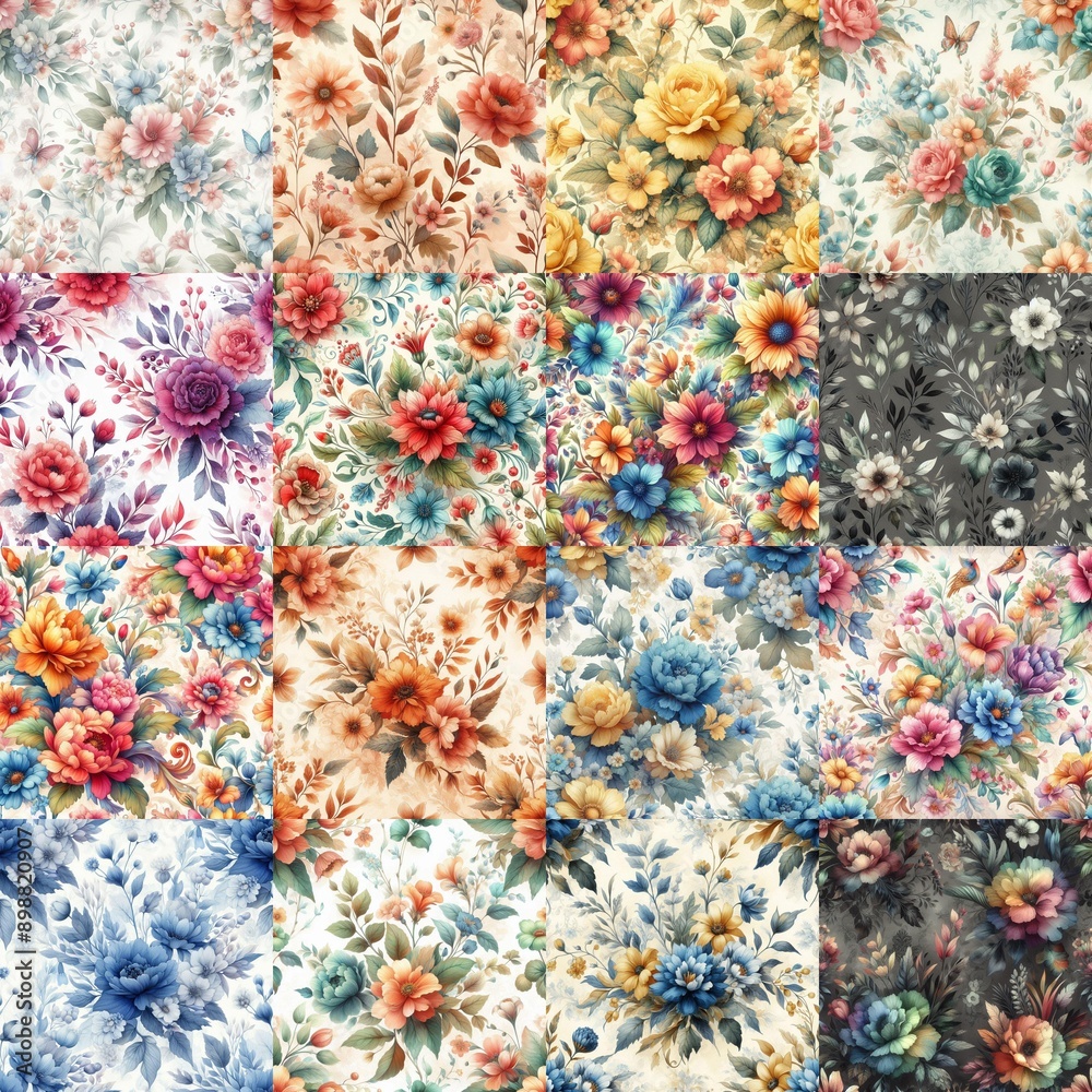 Watercolor flowers paint style backgrounds. AI generated illustration