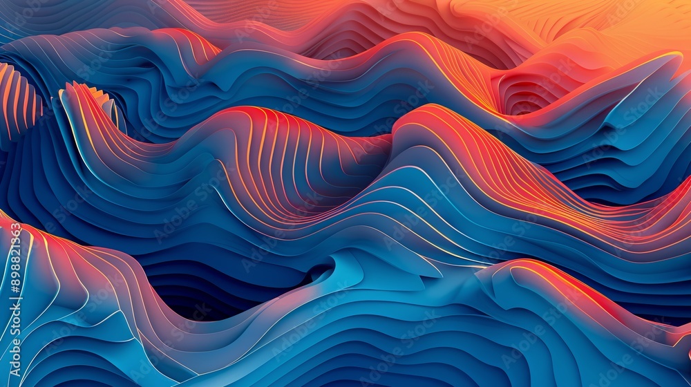 Blue and red wave like lines in abstract background, evoking a feeling of motion and dimension Blue and red wave like lines in abstract background, evoking a feeling of motion and dimension