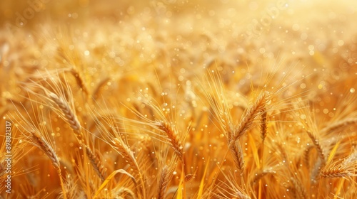 Summer field of golden wheat under warm sunlight