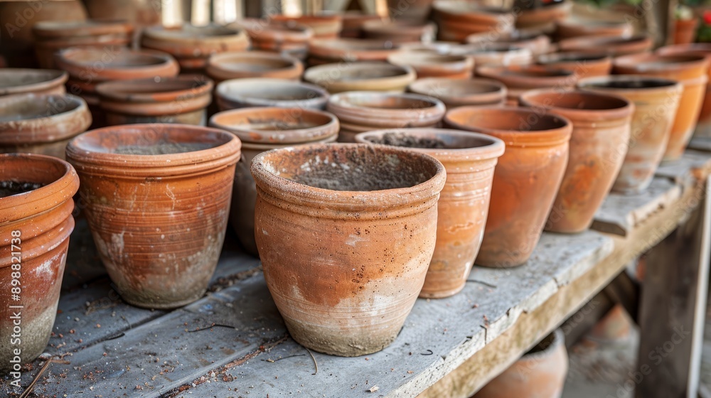Terracotta pots for sale at local artisan market with various sizes and designs Terracotta pots for sale at local artisan market with various sizes and designs