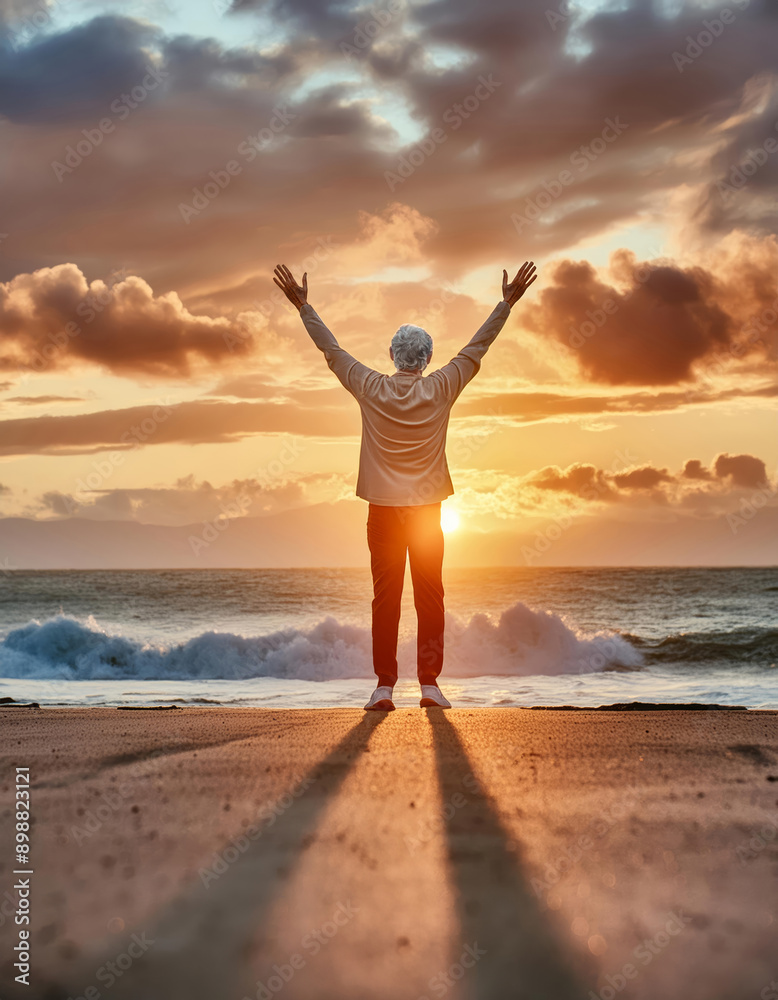 Fototapeta premium Man welcoming the sunrise