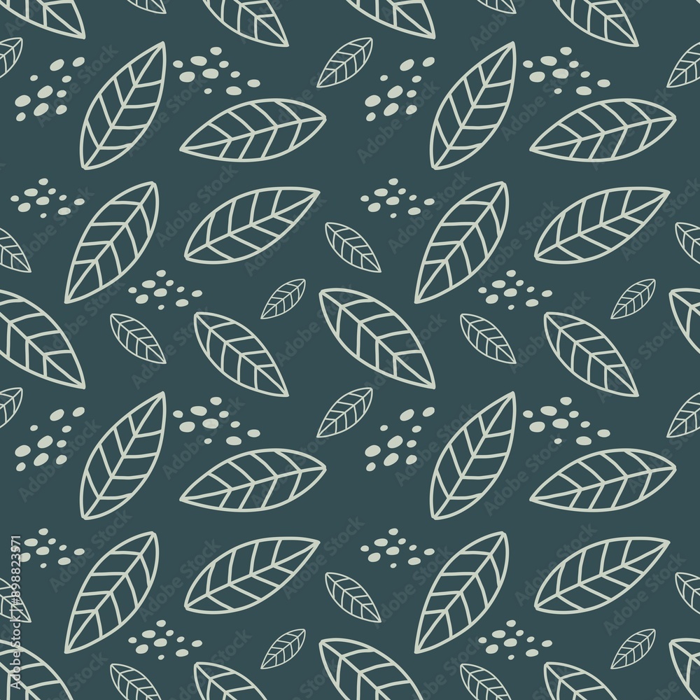 Seamless Cute Leaf Pattern Green Background Seamless Cute Leaf Pattern Green Background