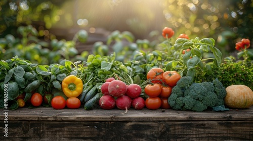 Fresh Vegetables Arranged Around Rustic Wooden Surface