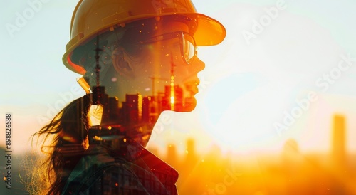 Female Construction Worker Looking Out Over Cityscape