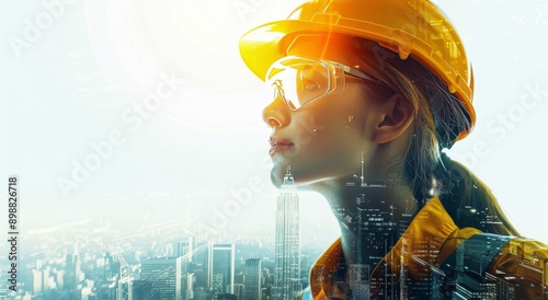 Female Construction Worker Looking Out Over Cityscape
