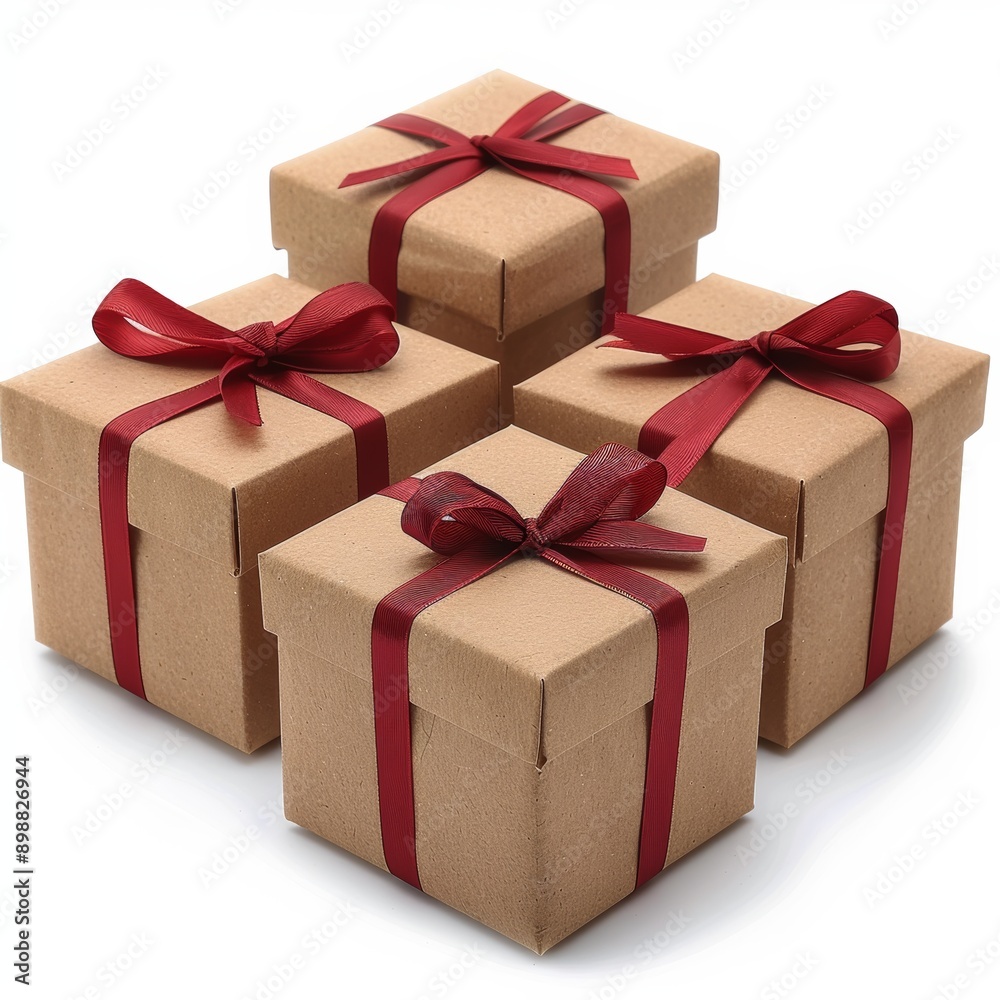 Stack of Wrapped Presents With Red Ribbon Stack of Wrapped Presents With Red Ribbon