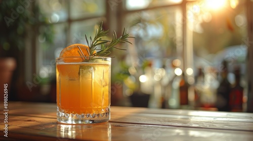 Four Refreshing Cocktails With Garnish on Wooden Table