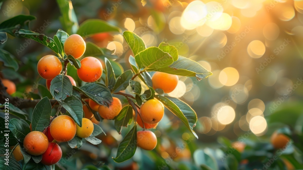 Vibrant venna fruit growing on tree in lush natural surroundings during sunset Vibrant venna fruit growing on tree in lush natural surroundings during sunset