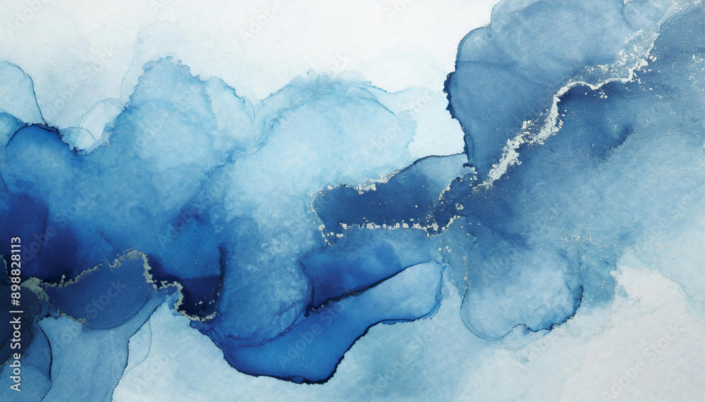 Abstract Fluid Art in Blue Tones with Gold Accents. Ethereal Watercolor Texture with Gentle Flowing Patterns and Delicate Metallic Highlights Abstract Fluid Art in Blue Tones with Gold Accents. Ethereal Watercolor Texture with Gentle Flowing Patterns and Delicate Metallic Highlights