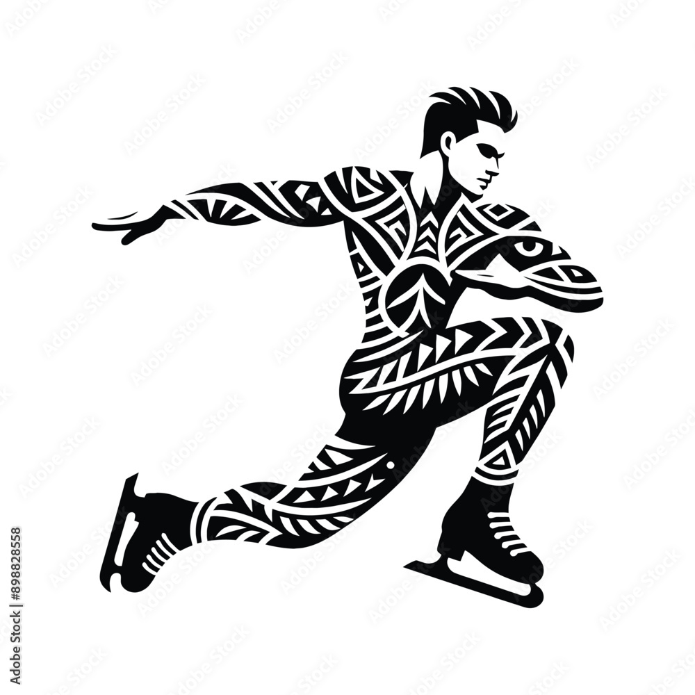 content male in ethnic polynesia pattern illustration, emblem shield badge content male in ethnic polynesia pattern illustration, emblem shield badge