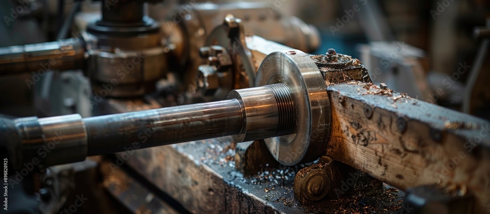 The lathe machine finishing cut the brass shaft parts The lathe machine finishing cut the brass shaft parts