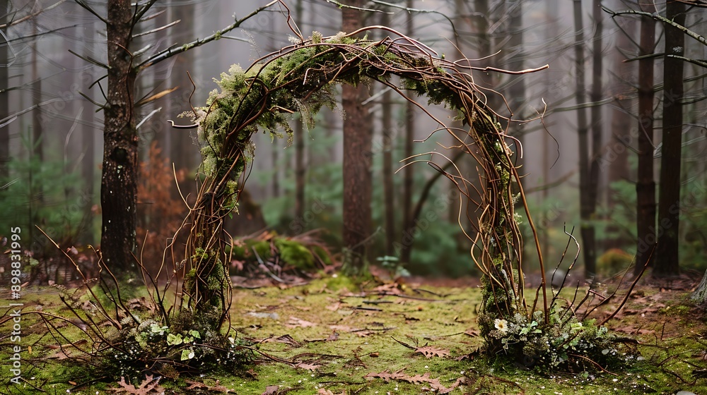 Obraz premium Enchanted forest wedding arch with twigs and moss 