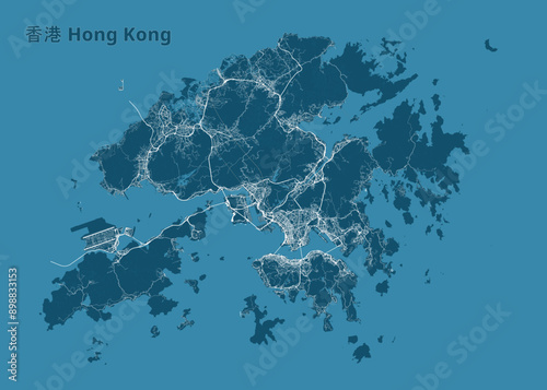 Hong Kong, China artistic blueprint map poster