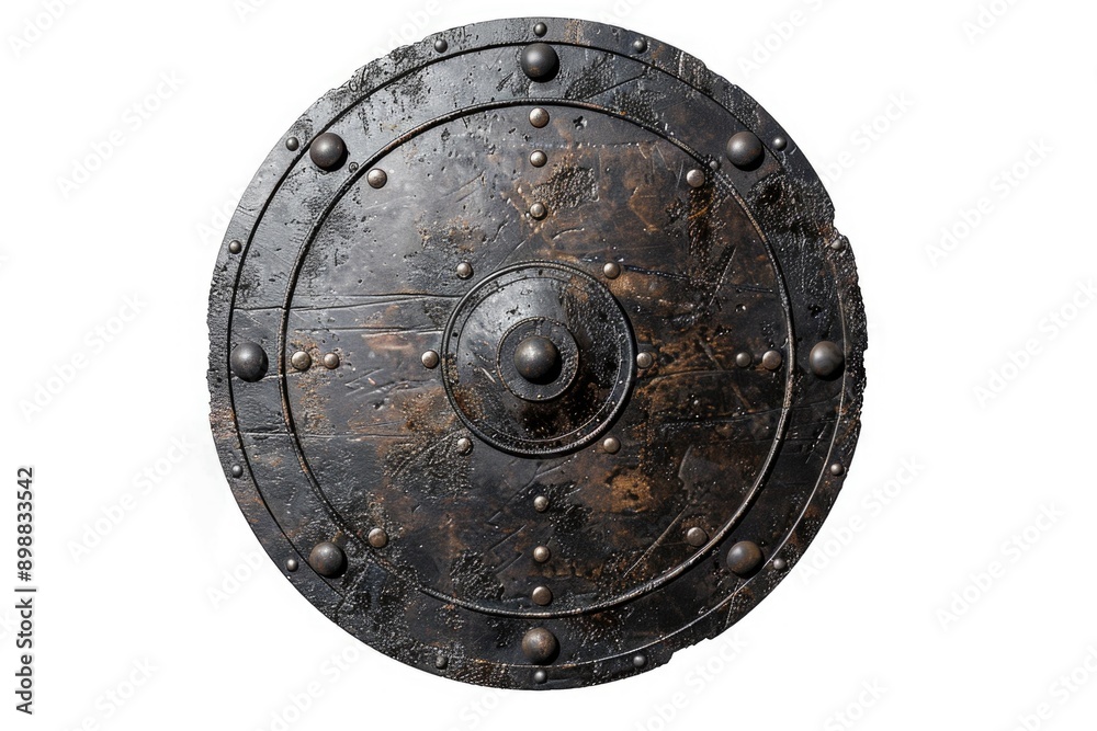 Naklejka premium A large metal shield with visible rivets