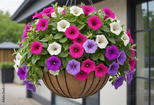 Wallpaper Mural  A hanging basket of mixed petunias.  Torontodigital.ca