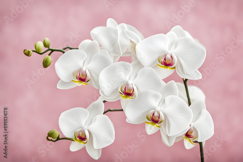 White orchid flowers on pink 
