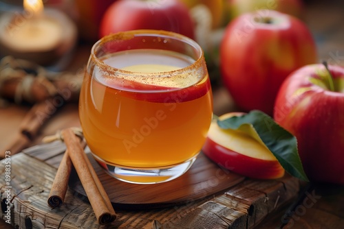 warm and inviting organic apple cider with cinnamon infusion photo