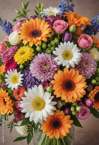  A vibrant bouquet of mixed flowers. 