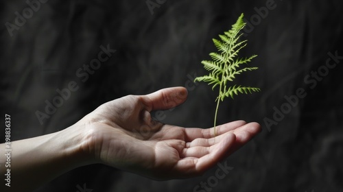 A woman's hand and leaf